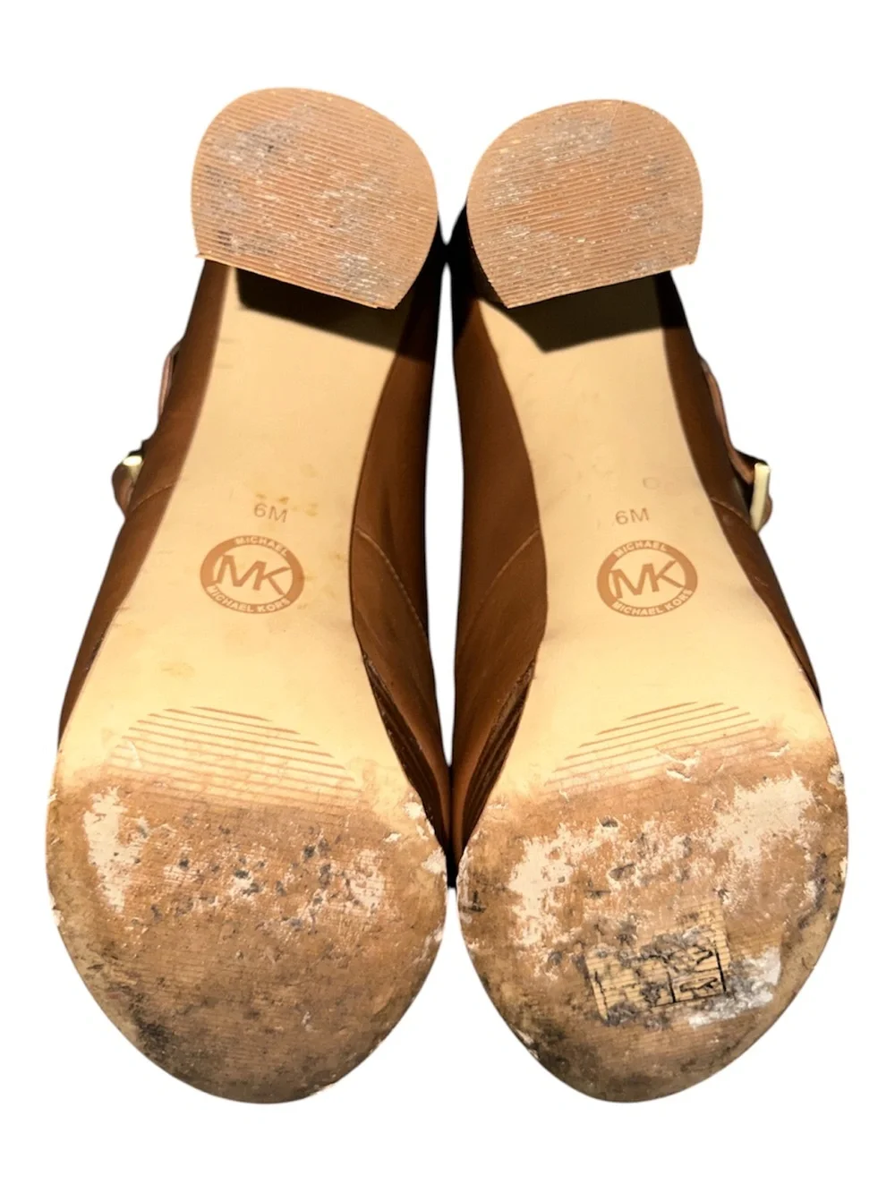 Michael Kors Cognac Leather Peep-Toe Buckle Heels